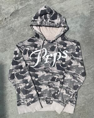 Prps Eton Script Logo Grey Camo Pullover Hoodie Sweatshirt Mens Medium